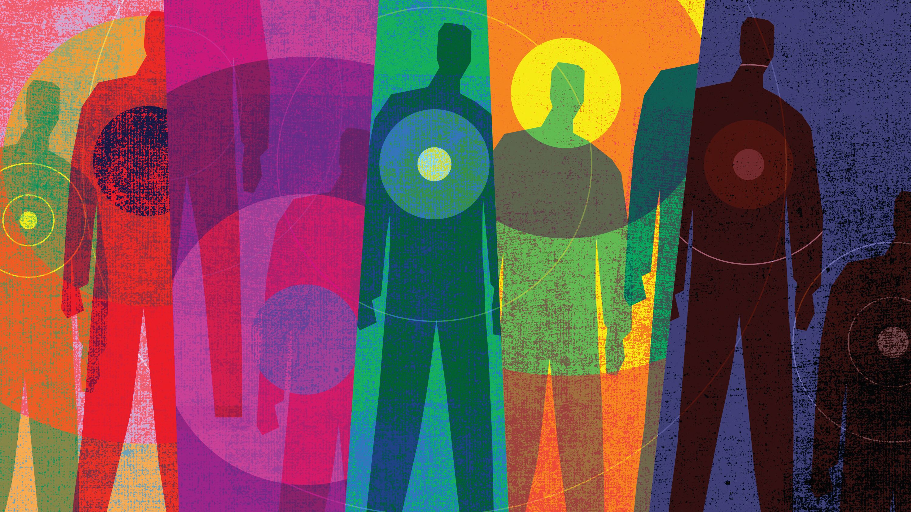 Illustration of bodies in color.
