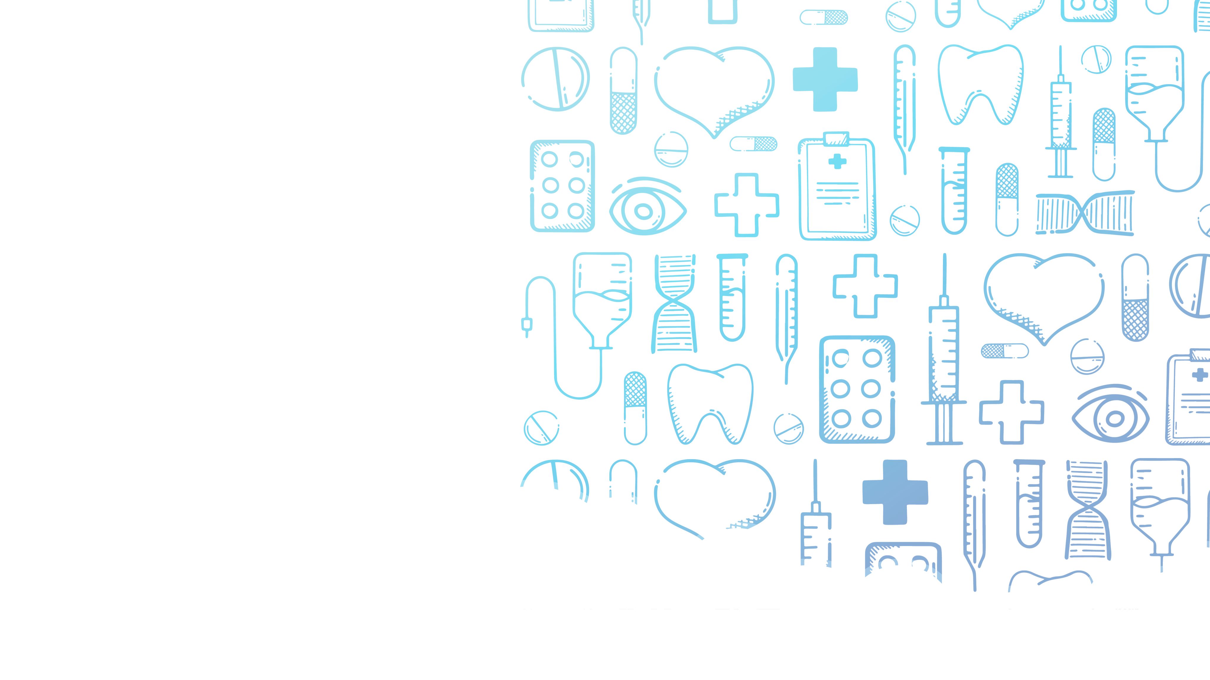 Background sketch of different healthcare tools. (Syringe, Medication, Test Tube.)