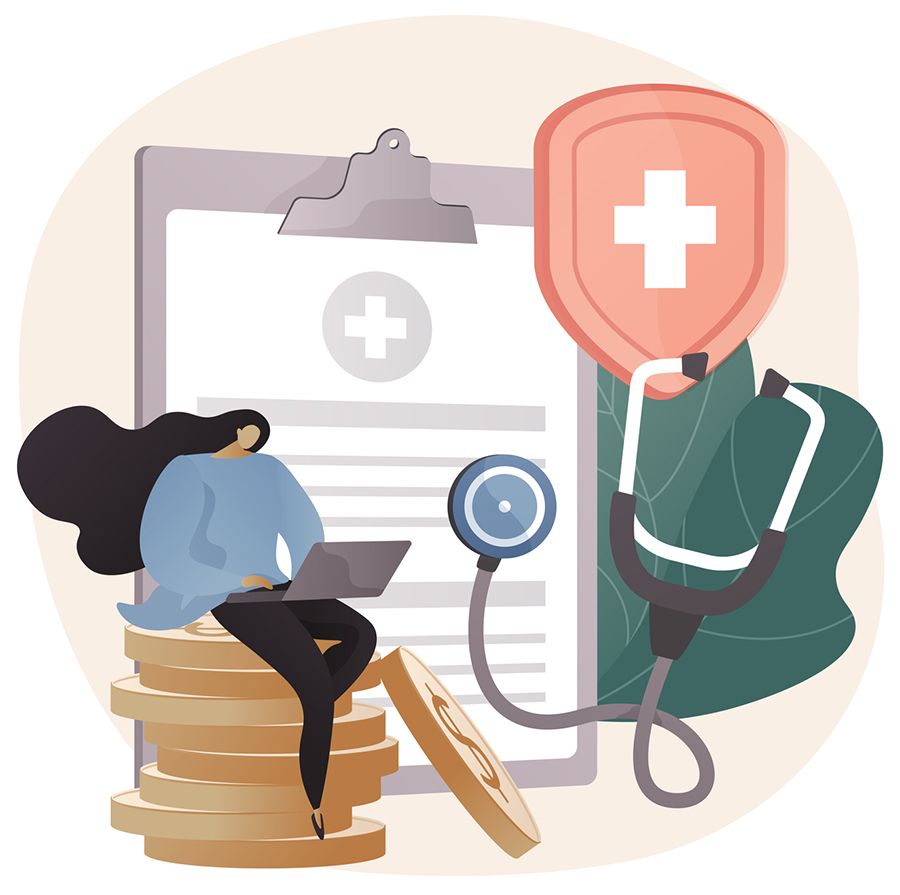 An illustration of a woman paying medical bills.