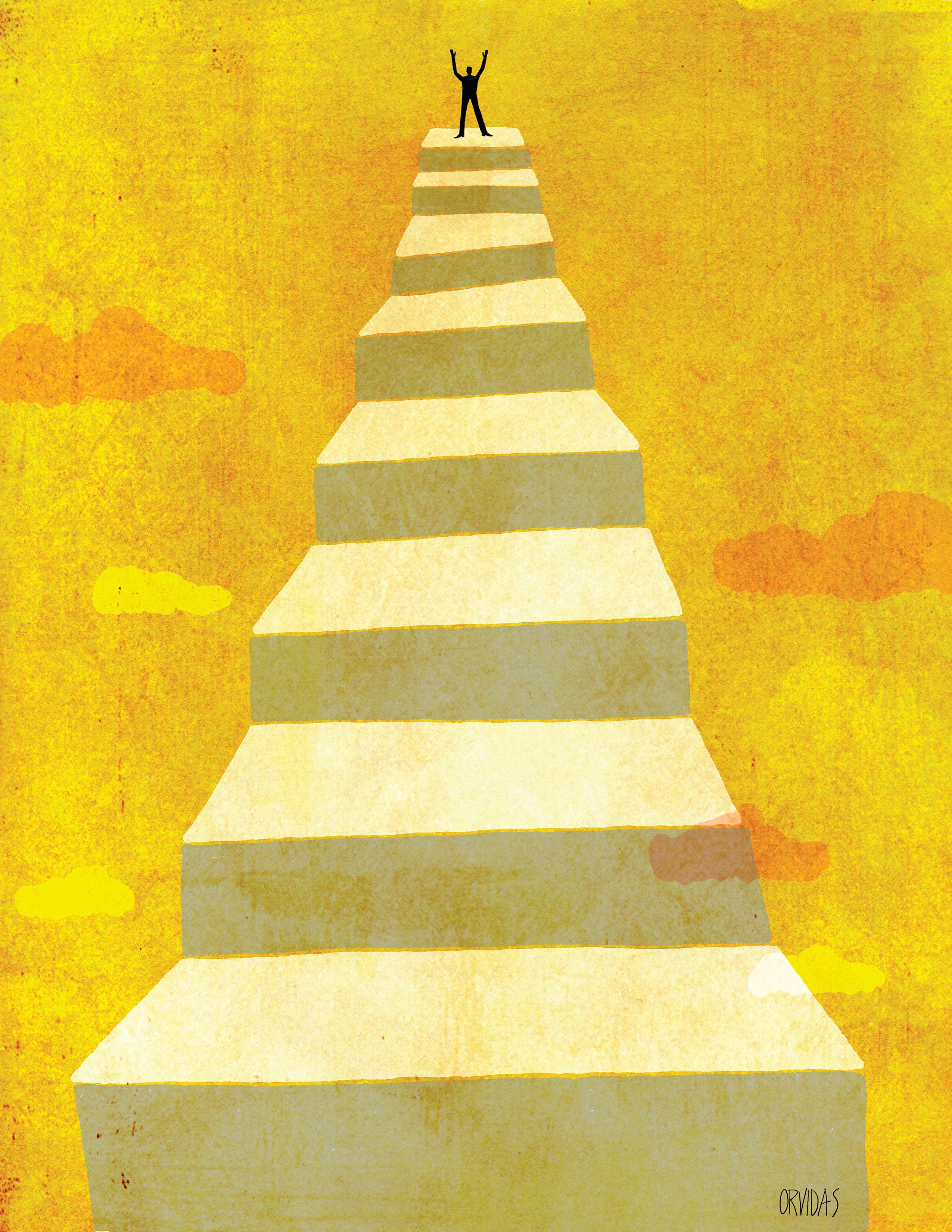 Image of a person climbing a staircase to a powerful level.