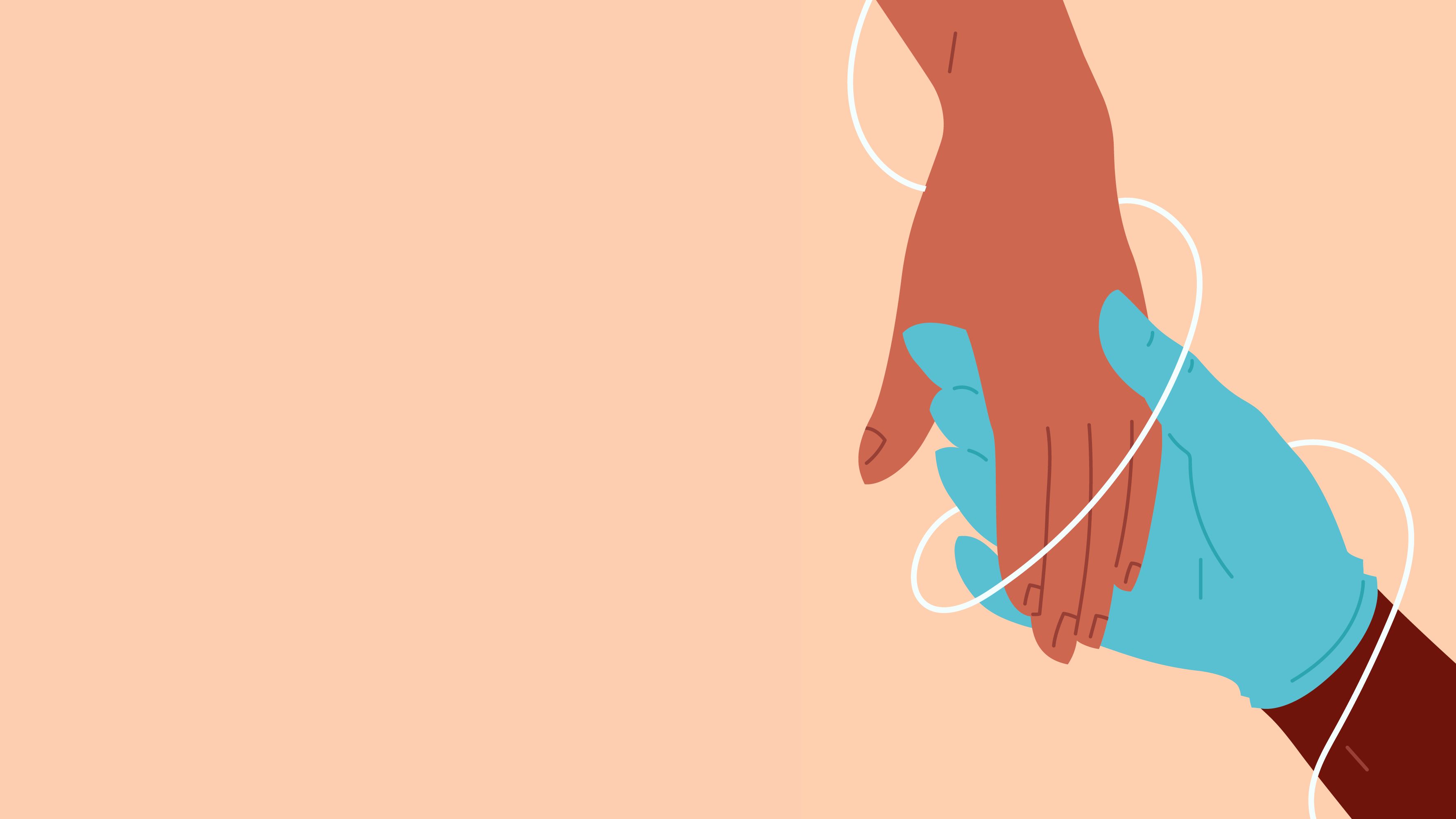 An illustration of a hand of color and a hand in a blue doctor's glove. Identifying plaque psoriasis on different types of colored skin.