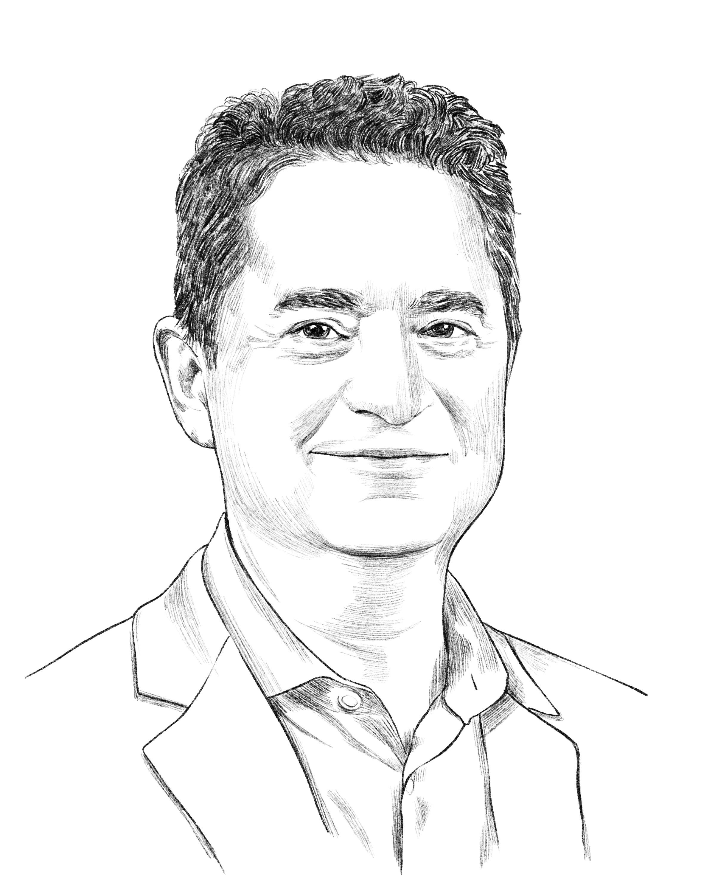 A sketch of Bruce Strober, MD, PhD,Clinical Professor of Dermatology at Yale University School of Medicine and Central Connecticut Dermatology,Cromwell, CT.